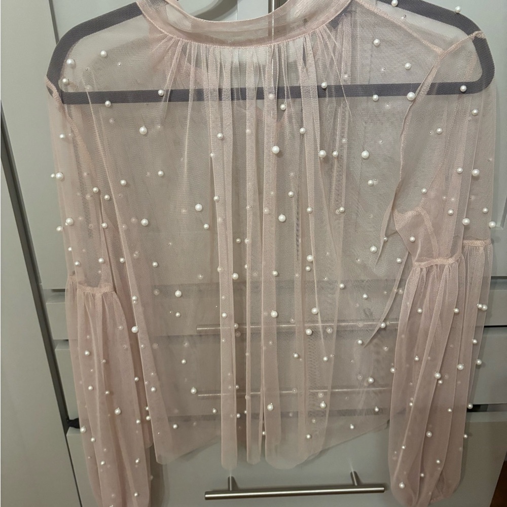Forever 21 Pink Long Sleeve Embellished Blouse